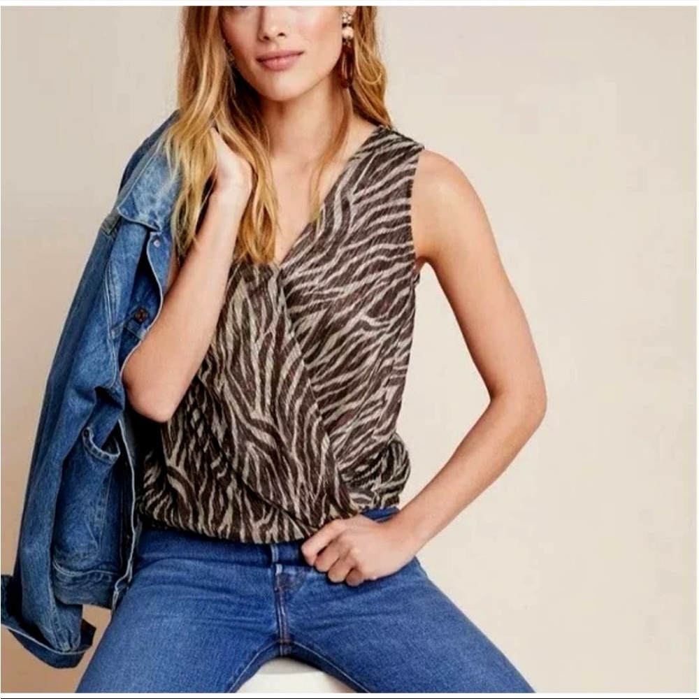 Anthropologie Kasi Shimmer Zebra Print Sleeveless Top Size 1X
